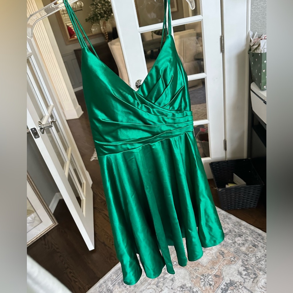Brand New Tags Attached Elegant Green Satin Dress